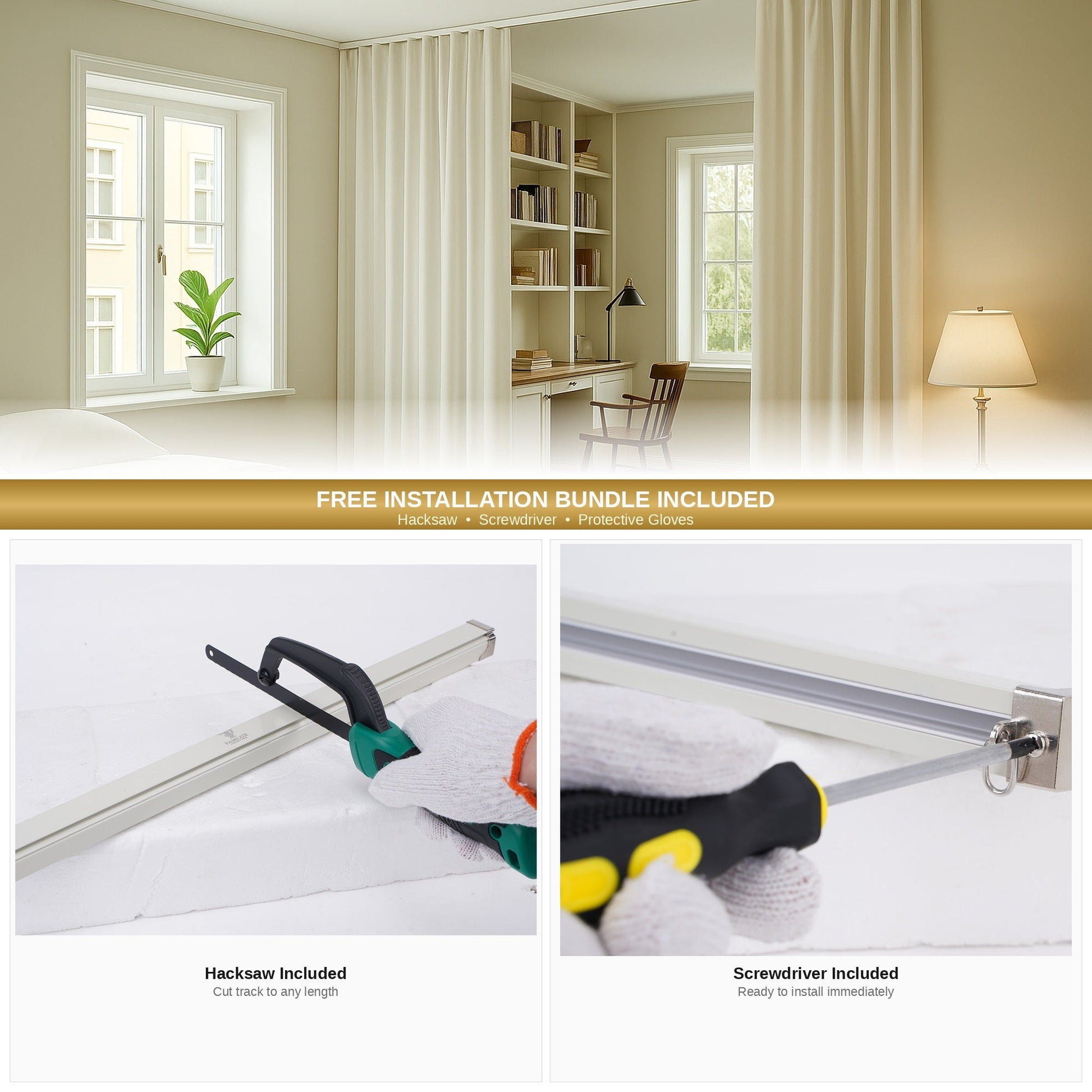 Famlux Prestige ceiling curtain track room divider with free installation bundle