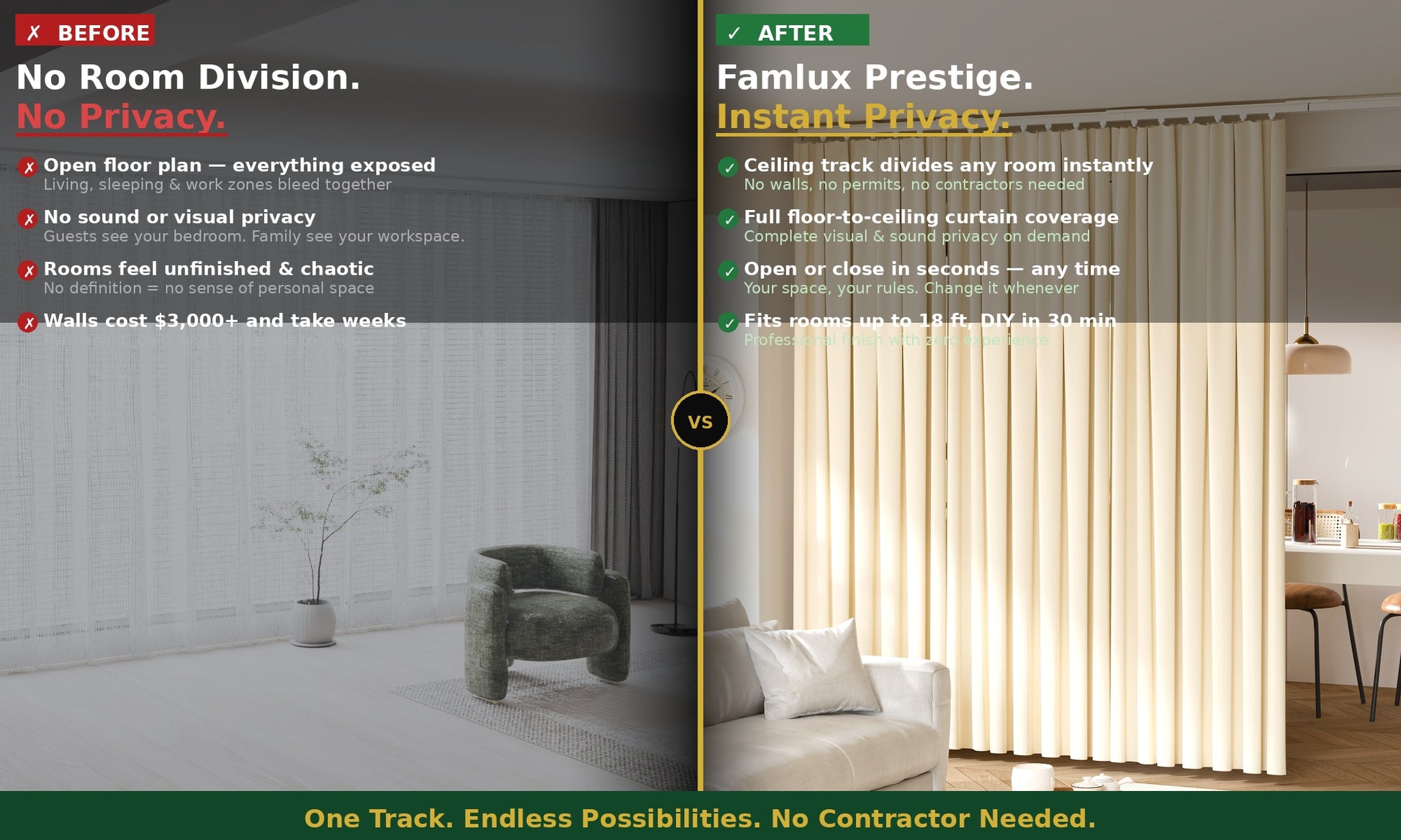 Before and after room divider